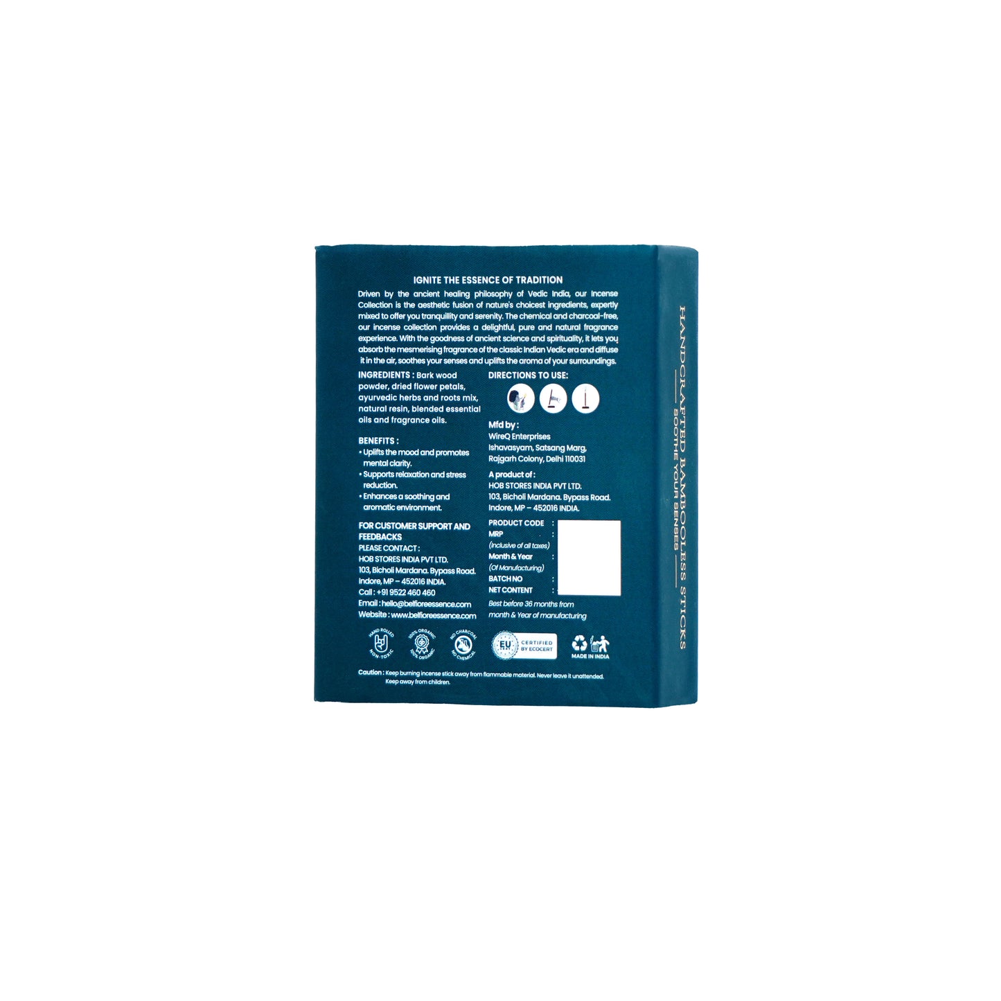 Eco-friendly Incense Premium Bambooless Tulsi Sticks belfiore.in