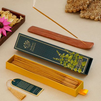 Belfiore Essence Premium Tulsi 35 Incense Stick With Free Wooden Stand & bookmark Inside belfioreessence
